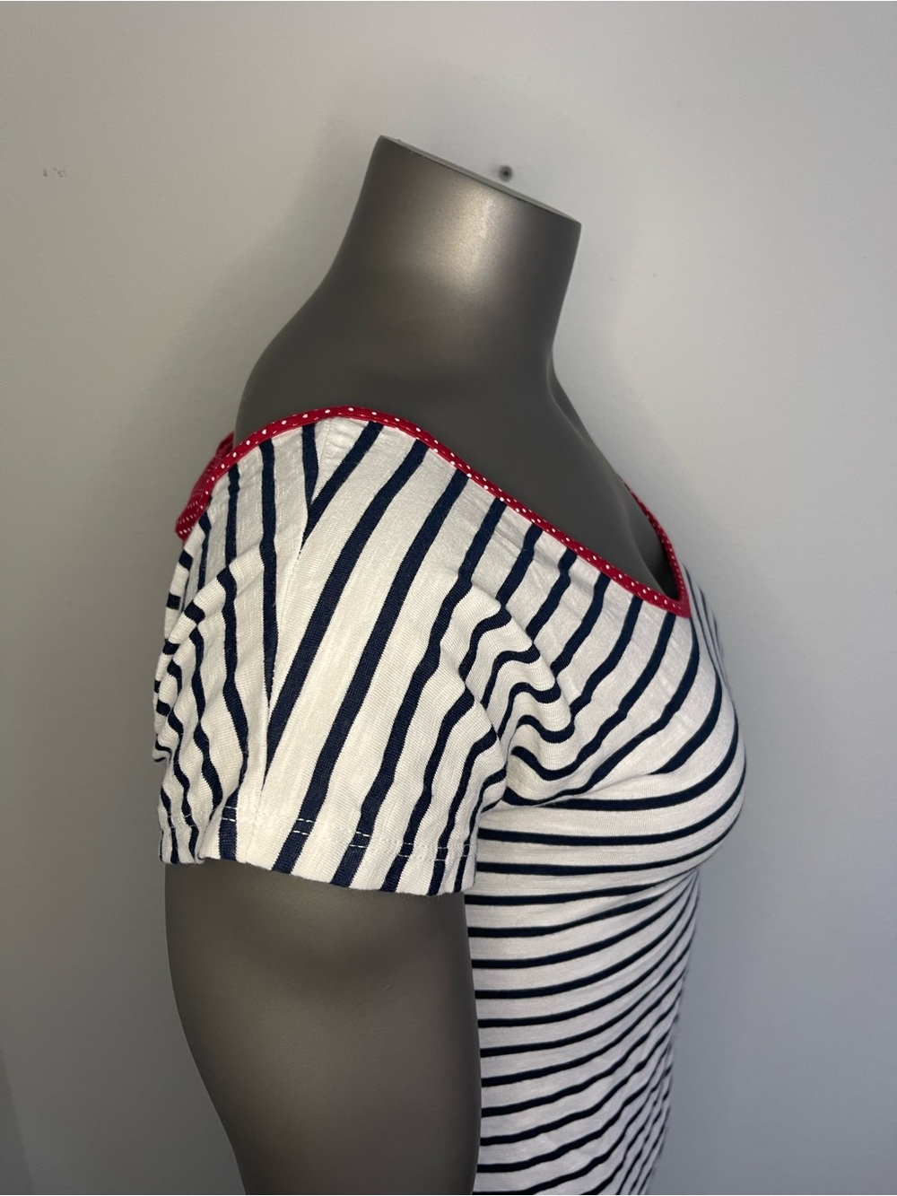 delias‎ M Striped Baby Tee Red Polka Dot Bows Sailor Y2K Round Neck - Picture 5 of 8